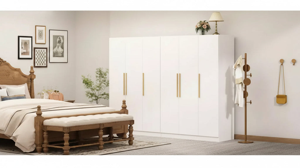 Armadio Minimalista Bianco 3 Ante da 178 cm con Asta Appendini, Ripiani Multi-Strato e Ante con Chiusura Ammortizzata