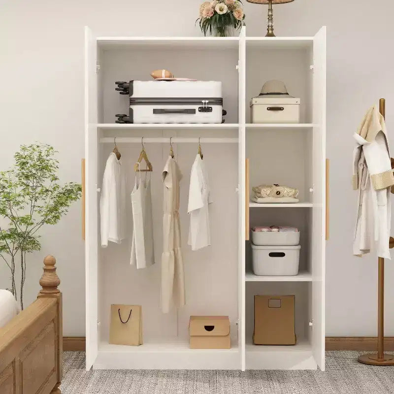 Armadio Minimalista Bianco 3 Ante da 178 cm con Asta Appendini, Ripiani Multi-Strato e Ante con Chiusura Ammortizzata