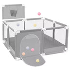 Box recinzione portatile per bambini da 127x127 cm con canestro da basket, pieghevole, per interni ed esterni