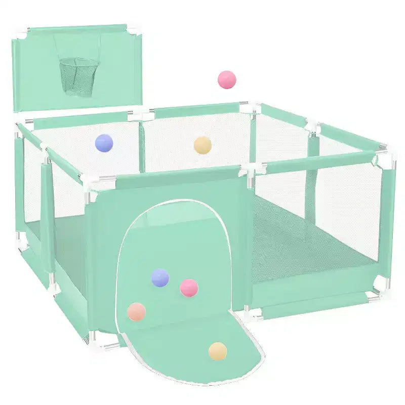 Box recinzione portatile per bambini da 127x127 cm con canestro da basket, pieghevole, per interni ed esterni