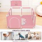Box recinzione portatile per bambini da 127x127 cm con canestro da basket, pieghevole, per interni ed esterni
