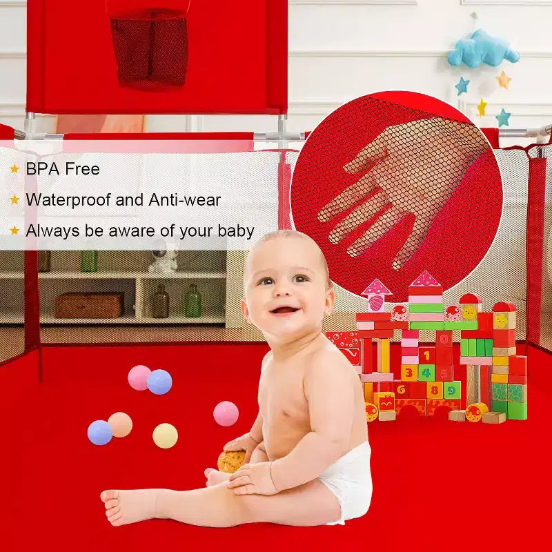 Box recinzione portatile per bambini da 127x127 cm con canestro da basket, pieghevole, per interni ed esterni