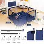 Box recinzione portatile per bambini da 127x127 cm con canestro da basket, pieghevole, per interni ed esterni