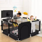 Box recinzione portatile per bambini da 127x127 cm con canestro da basket, pieghevole, per interni ed esterni