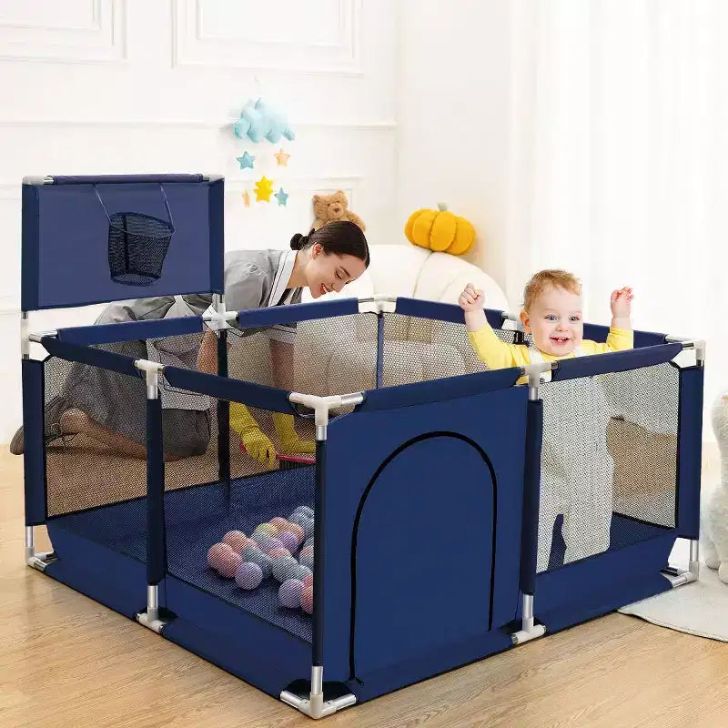 50"x50" 4-Panel Portable Baby Playpen with Basketball Hoop, Foldable, Indoor & Outdoor