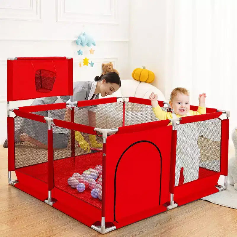 50"x50" 4-Panel Portable Baby Playpen with Basketball Hoop, Foldable, Indoor & Outdoor