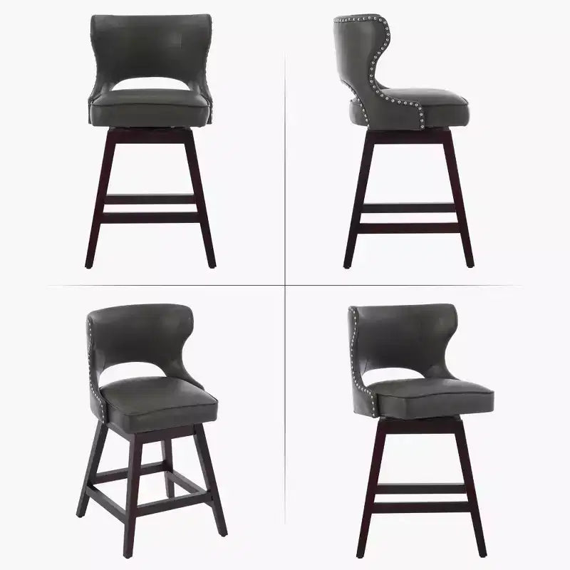 Set di 2 sgabelli da bancone imbottiti girevoli con borchie decorative, struttura in legno massello, capacità 113 kg