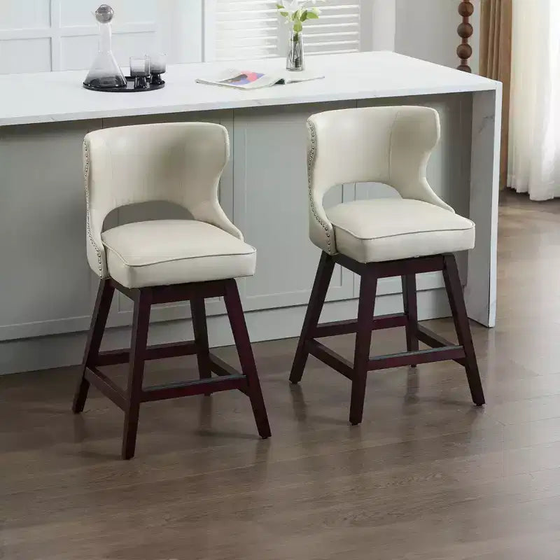 Set of 2 Swivel Nailhead Upholstered Counter Bar Stools with Solid Wood Frame, 250 LB Capacity