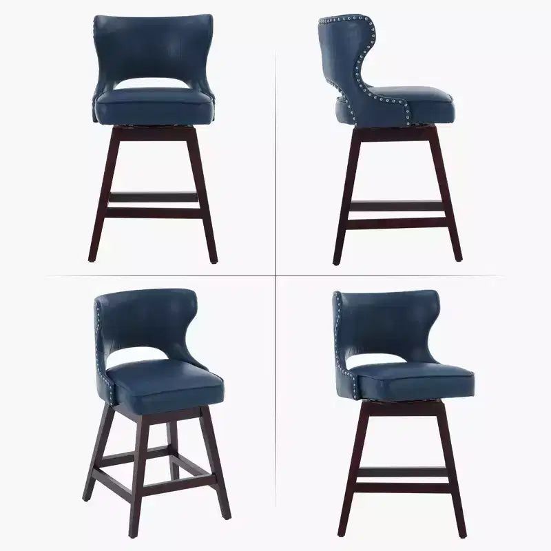 Set di 2 sgabelli da bancone imbottiti girevoli con borchie decorative, struttura in legno massello, capacità 113 kg