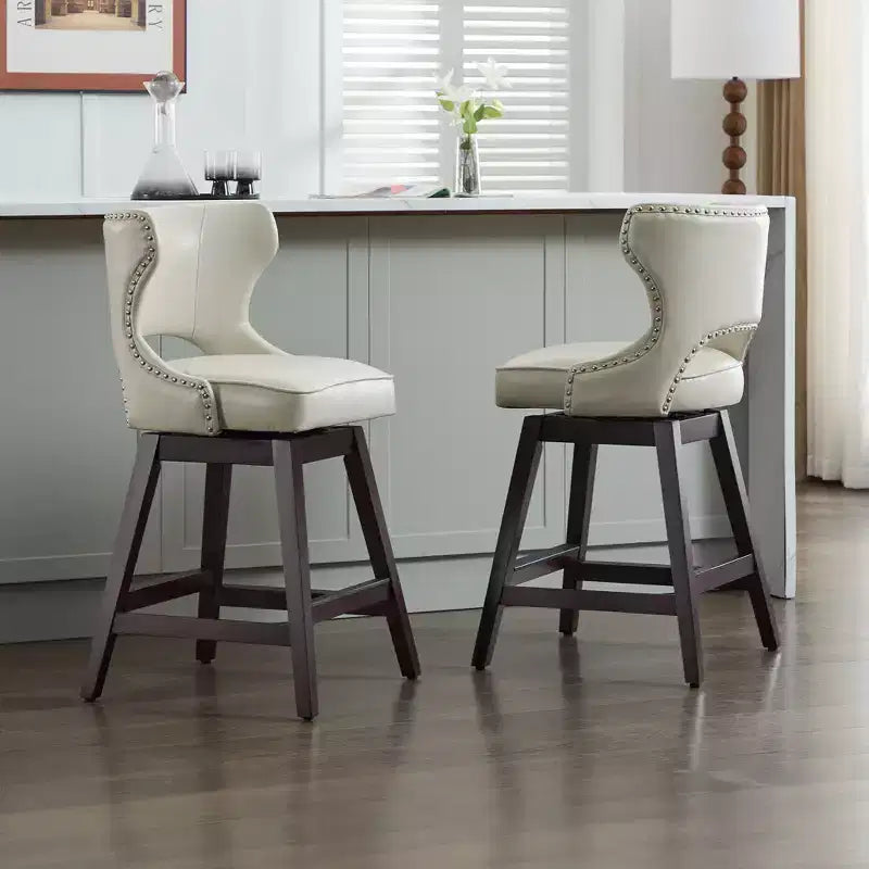 Set of 2 Swivel Nailhead Upholstered Counter Bar Stools with Solid Wood Frame, 250 LB Capacity