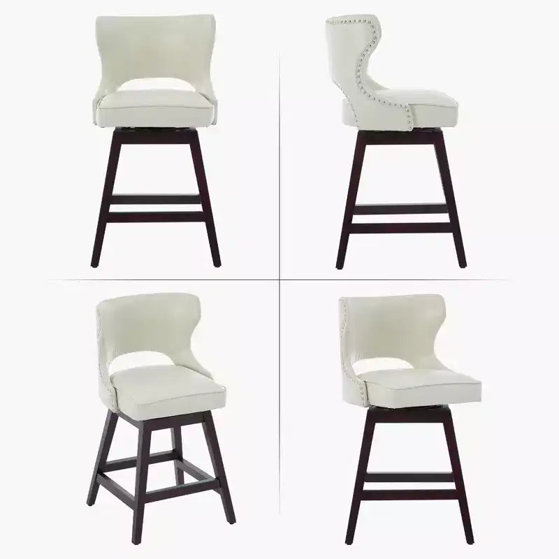 Set of 2 Swivel Nailhead Upholstered Counter Bar Stools with Solid Wood Frame, 250 LB Capacity