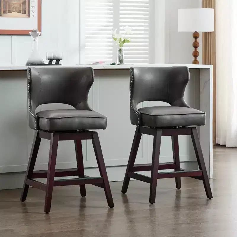 Set of 2 Swivel Nailhead Upholstered Counter Bar Stools with Solid Wood Frame, 250 LB Capacity