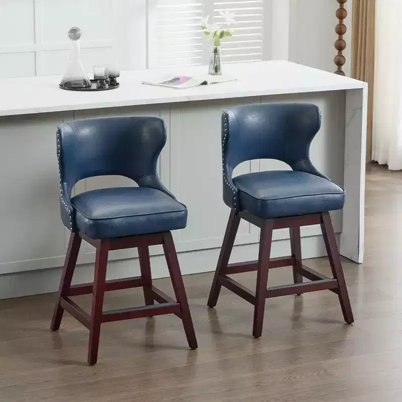 Set of 2 Swivel Nailhead Upholstered Counter Bar Stools with Solid Wood Frame, 250 LB Capacity