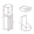 Mobile da bagno alto 140 cm con cesto portabiancheria a scomparsa e 2 ripiani, bianco