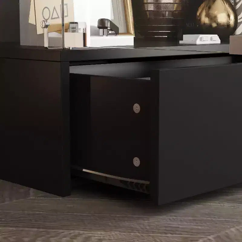 Vetrina espositiva/Libreria/Curio moderna 1 cassetto 2 ante in vetro nero, 4 ripiani, 180 cm