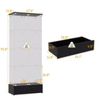 Vetrina espositiva/Libreria/Curio moderna 1 cassetto 2 ante in vetro nero, 4 ripiani, 180 cm