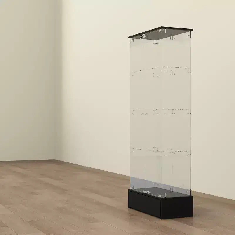 Vetrina espositiva/Libreria/Curio moderna 1 cassetto 2 ante in vetro nero, 4 ripiani, 180 cm