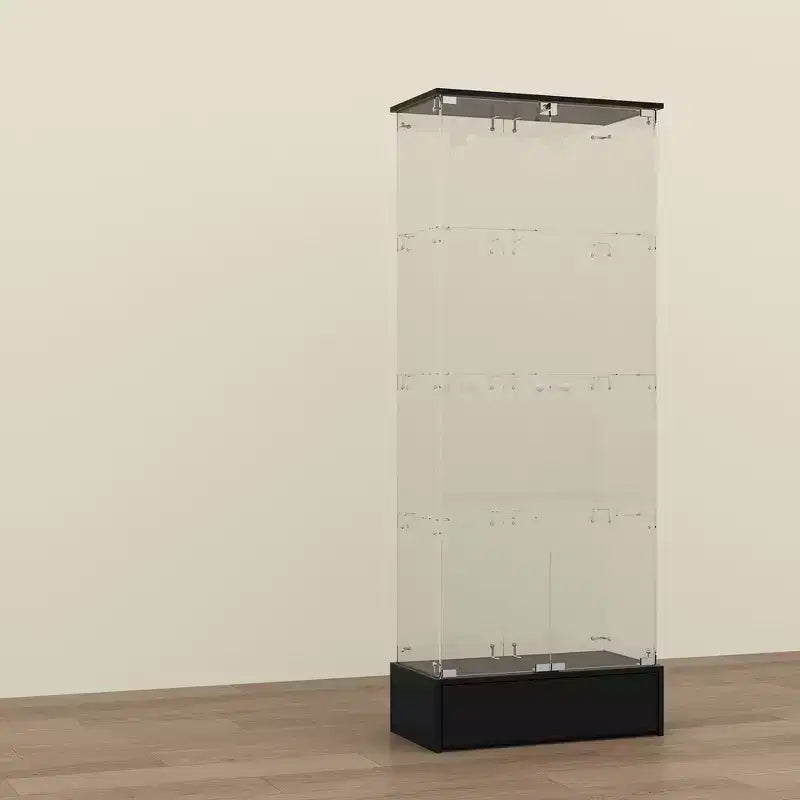 Vetrina espositiva/Libreria/Curio moderna 1 cassetto 2 ante in vetro nero, 4 ripiani, 180 cm