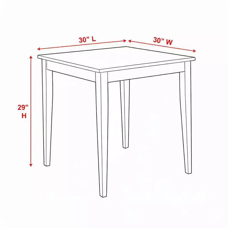 30" Square Solid Rubberwood Dining Table, Seats 2, Straight-Leg Design, Cappuccino Finish