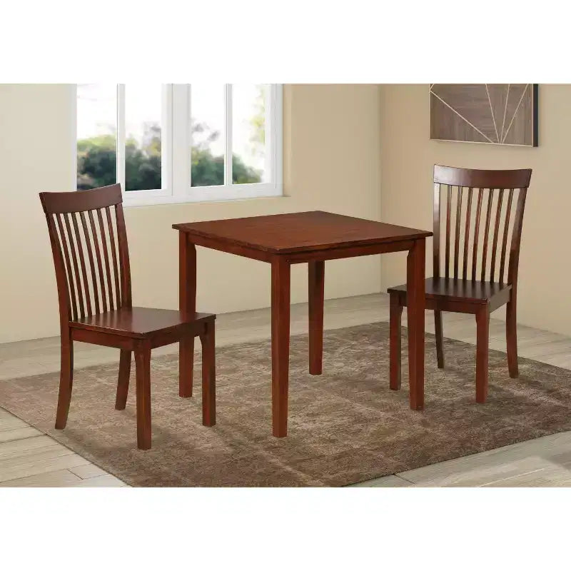 30" Square Solid Rubberwood Dining Table, Seats 2, Straight-Leg Design, Cappuccino Finish