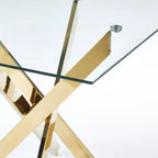 Tavolo da pranzo con gambe incrociate in metallo e vetro temperato, Tavolo da cucina moderno salvaspazio per soggiorno, gambe cromate, tavolo quadrato, gambe dorate, 90x90x75 cm