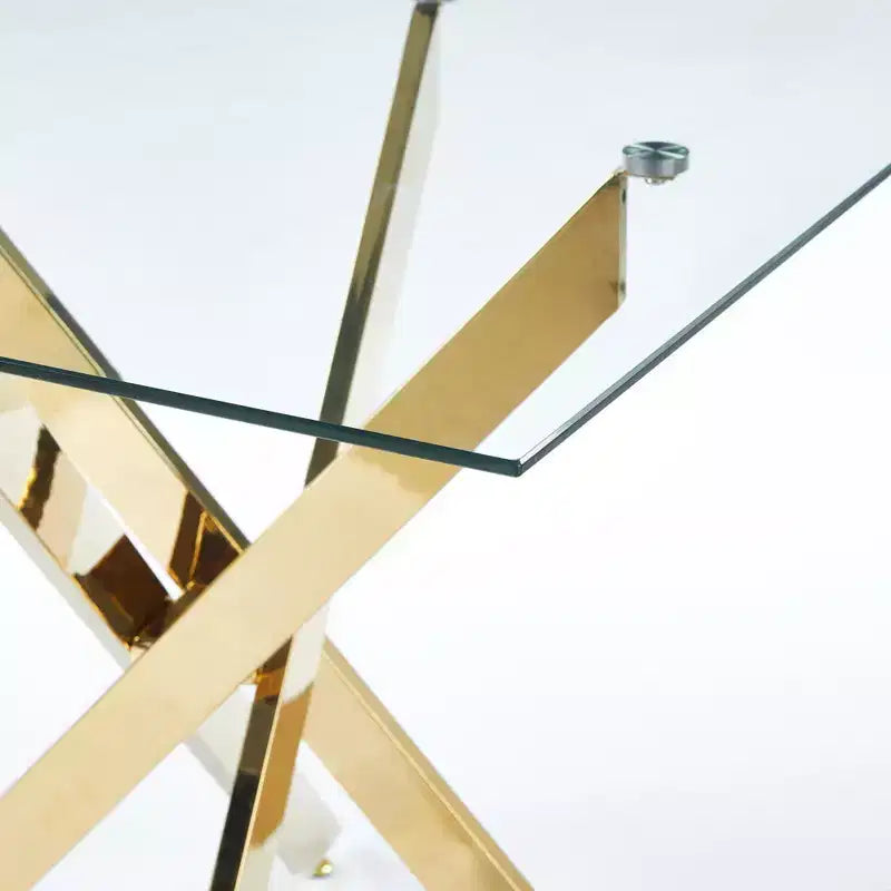 Dining Table with cross metal leg and tempered glass,Modern Space Saving Kitchen Table for Living Room,chrome legs,Square table,golden legs,90x90x75cm