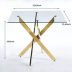 Tavolo da pranzo con gambe incrociate in metallo e vetro temperato, Tavolo da cucina moderno salvaspazio per soggiorno, gambe cromate, tavolo quadrato, gambe dorate, 90x90x75 cm