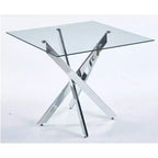 Tavolo da pranzo con gambe incrociate in metallo e vetro temperato, Tavolo da cucina moderno salvaspazio per soggiorno, gambe cromate, tavolo quadrato, gambe dorate, 90x90x75 cm
