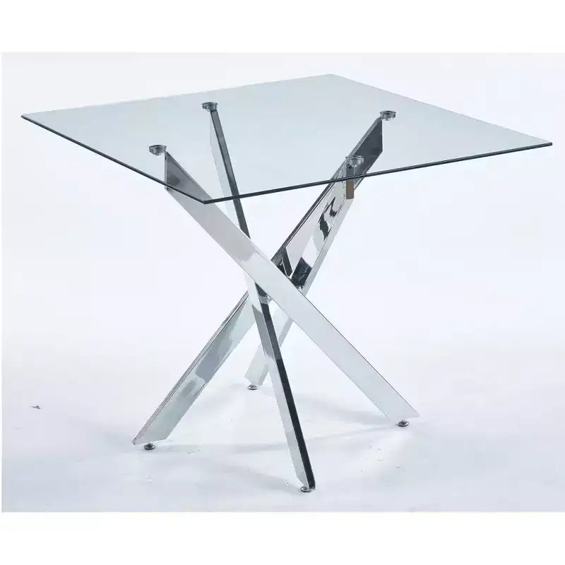 Dining Table with cross metal leg and tempered glass,Modern Space Saving Kitchen Table for Living Room,chrome legs,Square table,golden legs,90x90x75cm