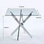 Tavolo da pranzo con gambe incrociate in metallo e vetro temperato, Tavolo da cucina moderno salvaspazio per soggiorno, gambe cromate, tavolo quadrato, gambe dorate, 90x90x75 cm