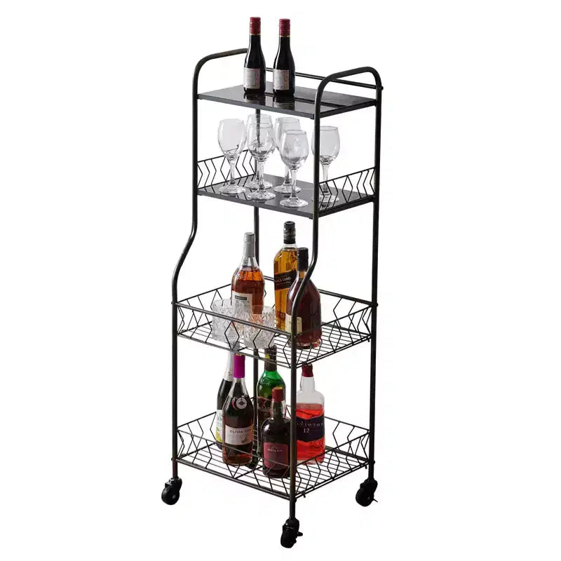 4-Tier Rolling Kitchen Baker's Rack, Wood Veneer Shelves, 2 Locking Caster Wheels, Metal Frame