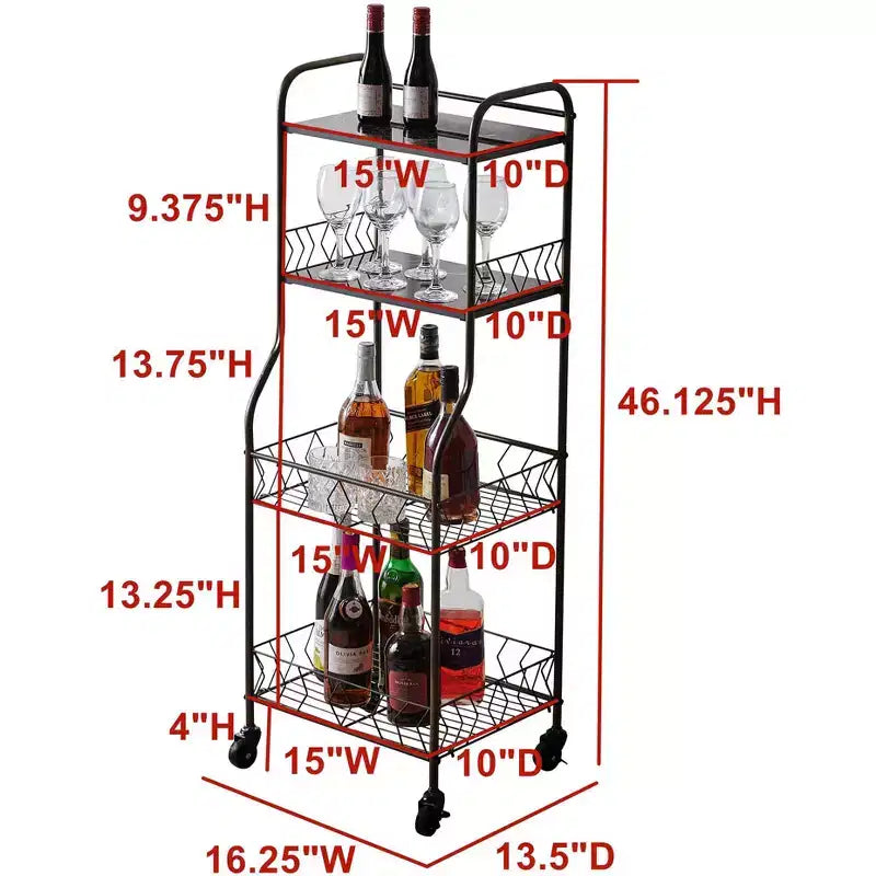 4-Tier Rolling Kitchen Baker's Rack, Wood Veneer Shelves, 2 Locking Caster Wheels, Metal Frame
