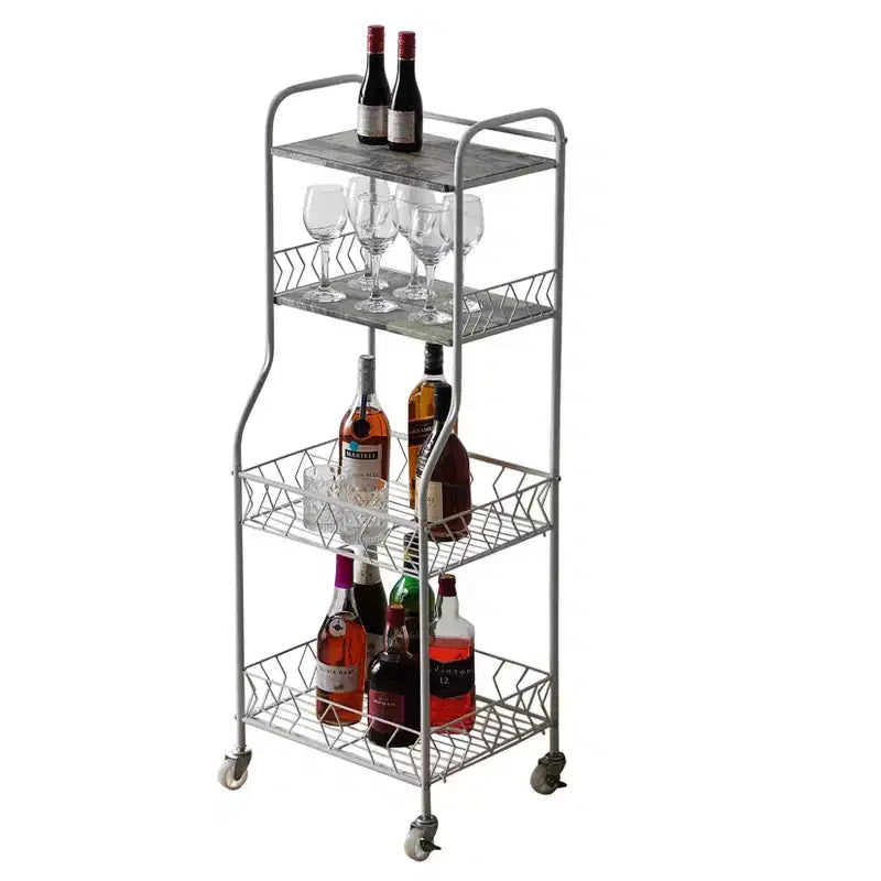 4-Tier Rolling Kitchen Baker's Rack, Wood Veneer Shelves, 2 Locking Caster Wheels, Metal Frame