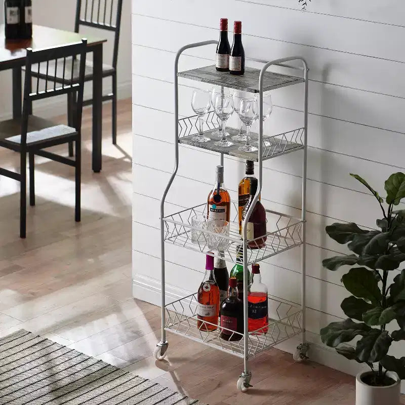 4-Tier Rolling Kitchen Baker's Rack, Wood Veneer Shelves, 2 Locking Caster Wheels, Metal Frame