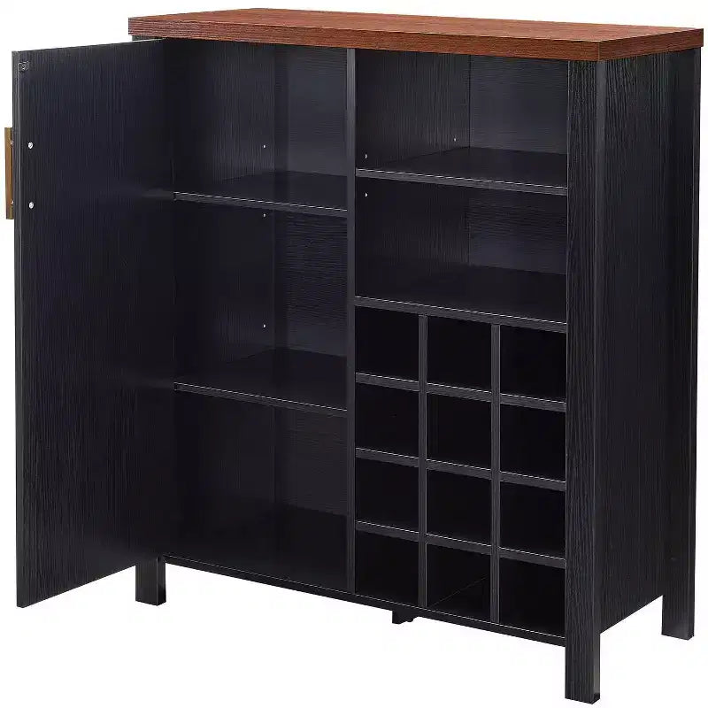 Farmhouse Sideboard Buffet Wine Bar Cabinet, 12-Bottle Wine Rack, 2 Open Shelves & Adjustable Cabinet
