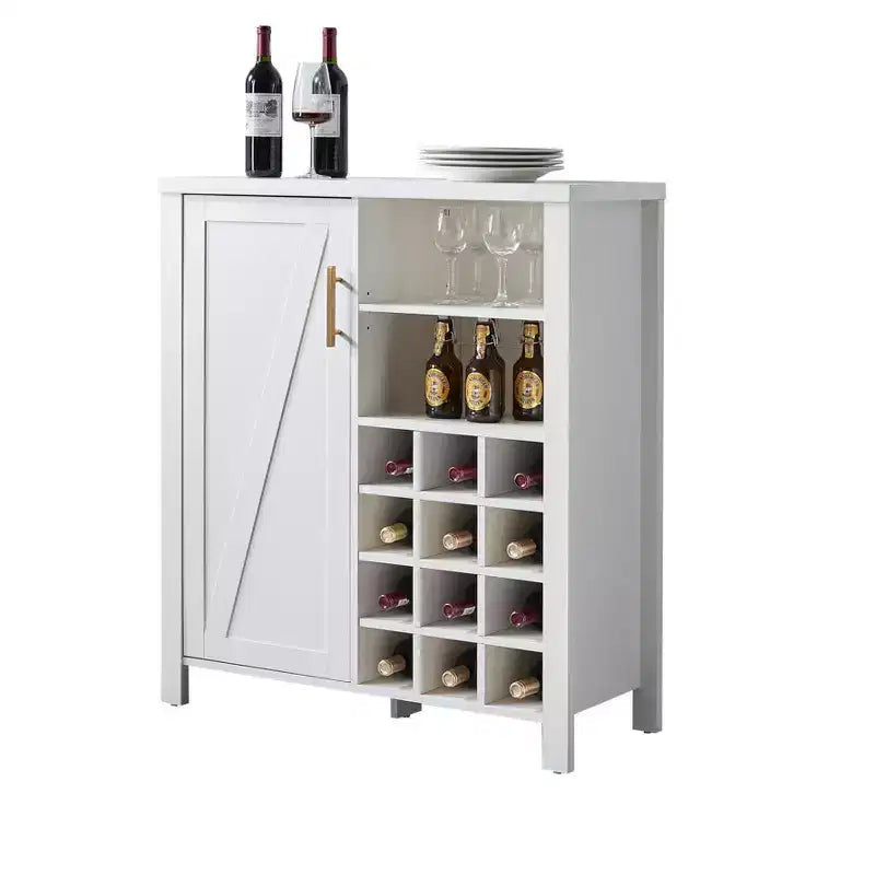 Madia da Fattoria Credenza Bar con Portabottiglie, Portabottiglie per 12 Bottiglie, 2 Ripiani Aperti e Armadietto Regolabile