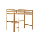 Letto a soppalco alto singolo in legno di gomma con sponda di sicurezza e scrivania integrata