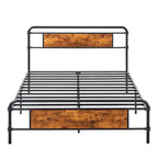 Base letto a piattaforma Full/Queen in metallo con testiera effetto legno, doghe in acciaio resistente, nessun materasso a molle richiesto, marrone