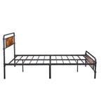 Base letto a piattaforma Full/Queen in metallo con testiera effetto legno, doghe in acciaio resistente, nessun materasso a molle richiesto, marrone