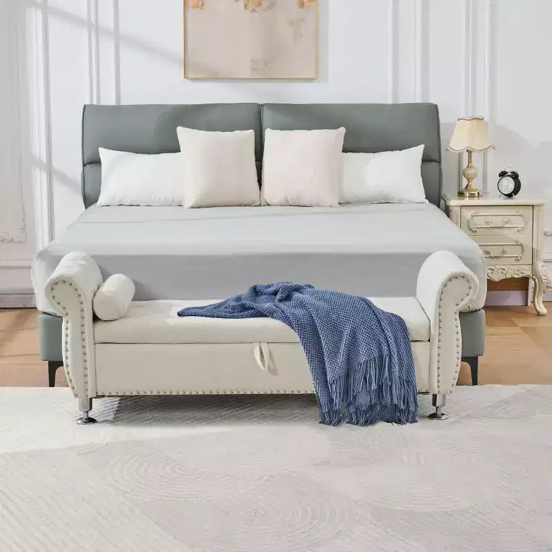 Okak Luxury Soft Velvet Tufting Storage Bench with Crystal Buttons & Pillow,Upholstered Footrest Bench for Bedroom,Hallway