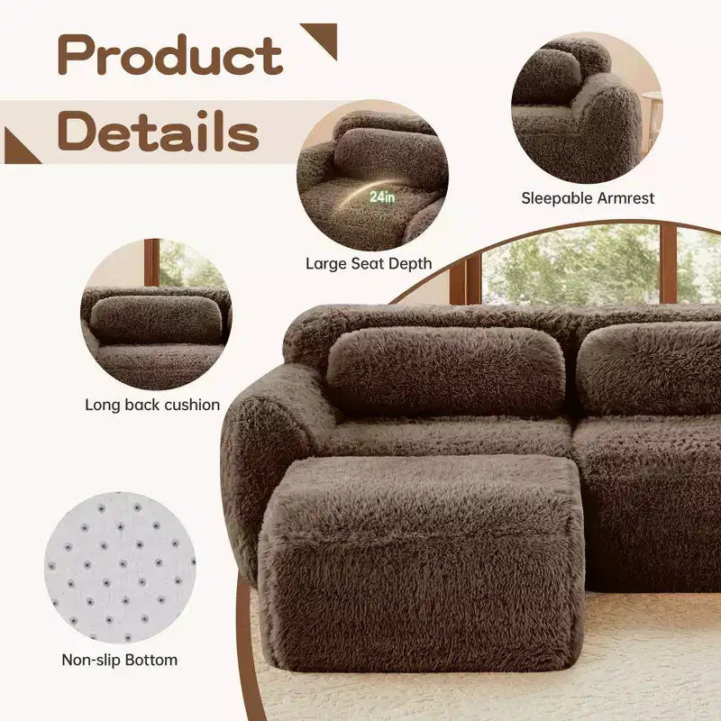 149'' Soft Plush Boneless Sofa,32D HD Sponge,Ergonomic Design,Vacuum Packaging,Free Combination,Buckle Connection for Bedroom/Study/Home Theater