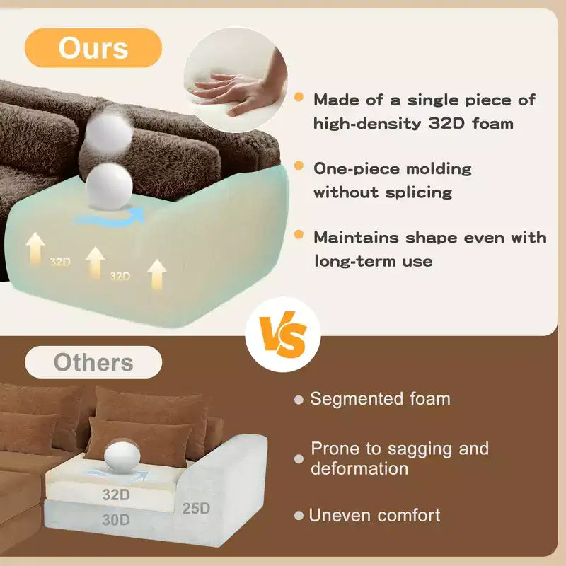 149'' Soft Plush Boneless Sofa,32D HD Sponge,Ergonomic Design,Vacuum Packaging,Free Combination,Buckle Connection for Bedroom/Study/Home Theater