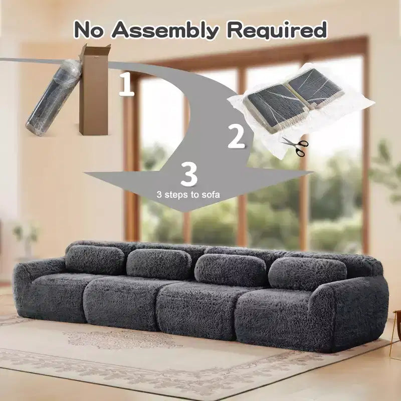 149'' Soft Plush Boneless Sofa,32D HD Sponge,Ergonomic Design,Vacuum Packaging,Free Combination,Buckle Connection for Bedroom/Study/Home Theater