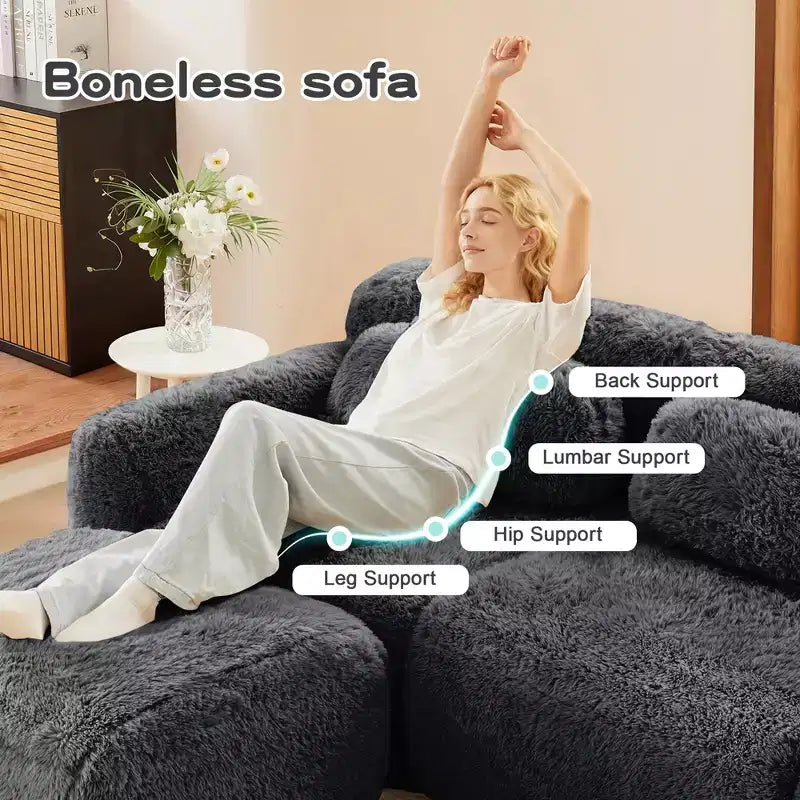 149'' Soft Plush Boneless Sofa,32D HD Sponge,Ergonomic Design,Vacuum Packaging,Free Combination,Buckle Connection for Bedroom/Study/Home Theater