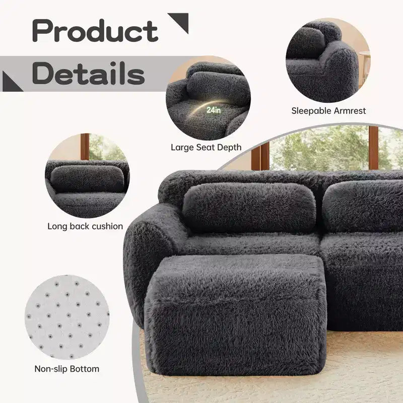 149'' Soft Plush Boneless Sofa,32D HD Sponge,Ergonomic Design,Vacuum Packaging,Free Combination,Buckle Connection for Bedroom/Study/Home Theater