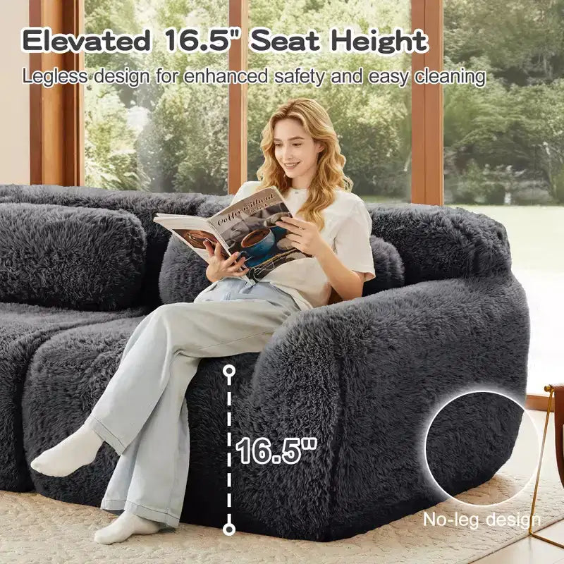 149'' Soft Plush Boneless Sofa,32D HD Sponge,Ergonomic Design,Vacuum Packaging,Free Combination,Buckle Connection for Bedroom/Study/Home Theater