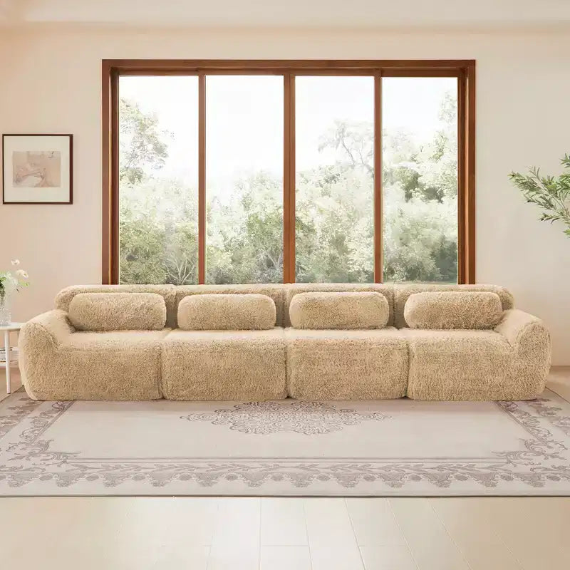 149'' Soft Plush Boneless Sofa,32D HD Sponge,Ergonomic Design,Vacuum Packaging,Free Combination,Buckle Connection for Bedroom/Study/Home Theater