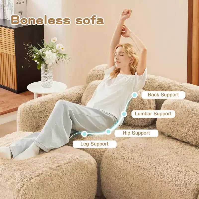 149'' Soft Plush Boneless Sofa,32D HD Sponge,Ergonomic Design,Vacuum Packaging,Free Combination,Buckle Connection for Bedroom/Study/Home Theater