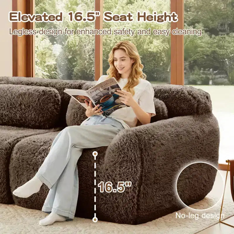 149'' Soft Plush Boneless Sofa,32D HD Sponge,Ergonomic Design,Vacuum Packaging,Free Combination,Buckle Connection for Bedroom/Study/Home Theater