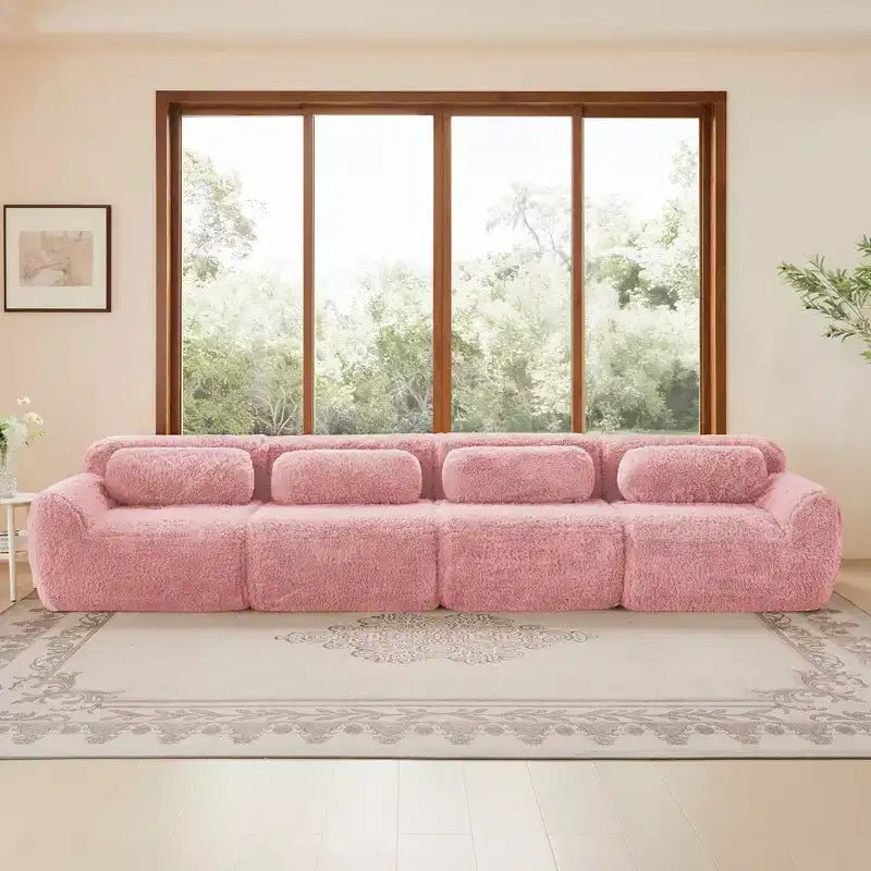 149'' Soft Plush Boneless Sofa,32D HD Sponge,Ergonomic Design,Vacuum Packaging,Free Combination,Buckle Connection for Bedroom/Study/Home Theater